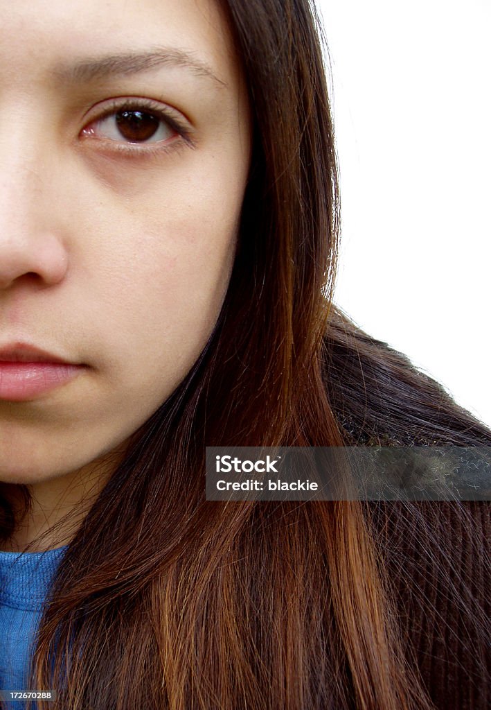 Solemn Teenage Girl Solemn or upset girl looks at camera 4x4 Stock Photo