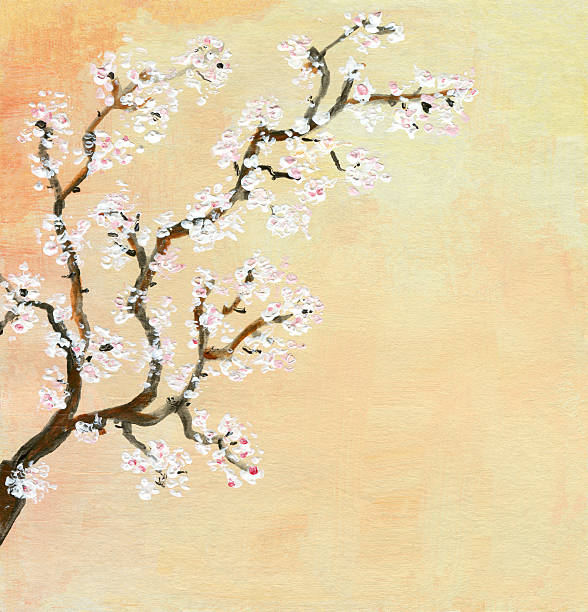 벚꽃 - color image colored background tree branch stock illustrations