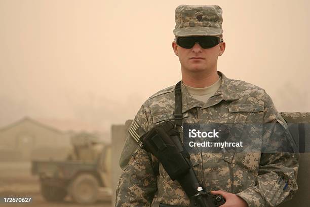 Soldier In A Sandstorm Stock Photo - Download Image Now - Iraq War 2003-2011, Iraq, 20-24 Years