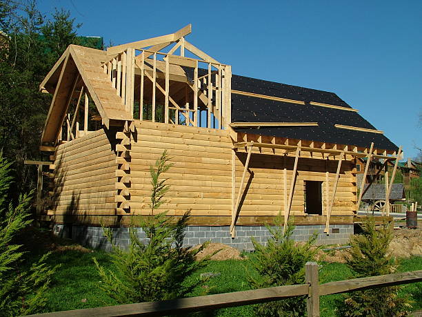 Log House Under Construction stock photo