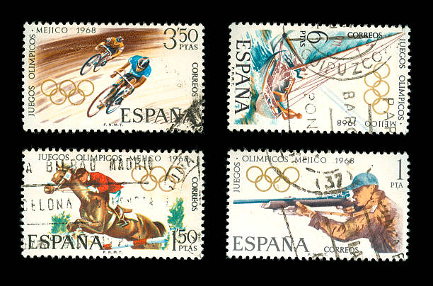 Postage stamps album and hand showing stamp with pincer