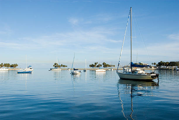 Boats anchored in Marina stock photo