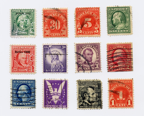 Hi-Res scan of 12 vintage postage stamps