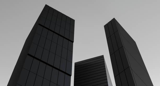 istock Abstract dark buildings, minimal structures. Modern construction building design. Industrial construction houses,buildings. Black architecture of the facade of high-rise buildings.3D render 1726736523