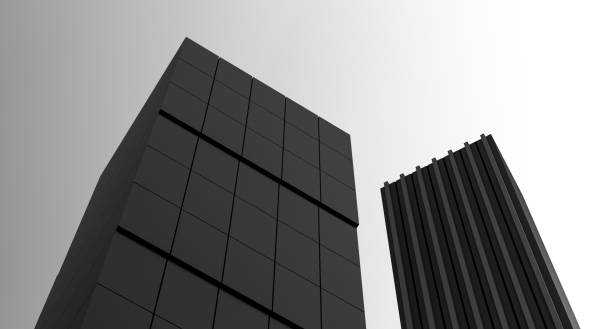 istock Abstract dark buildings, minimal structures. Modern construction building design. Industrial construction houses,buildings. Black architecture of the facade of high-rise buildings.3D render 1726736525