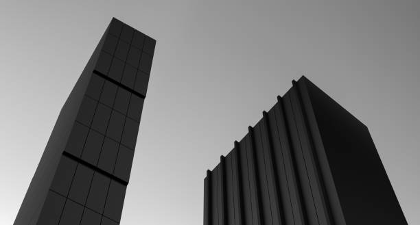 istock Abstract dark buildings, minimal structures. Modern construction building design. Industrial construction houses,buildings. Black architecture of the facade of high-rise buildings.3D render 1726736529