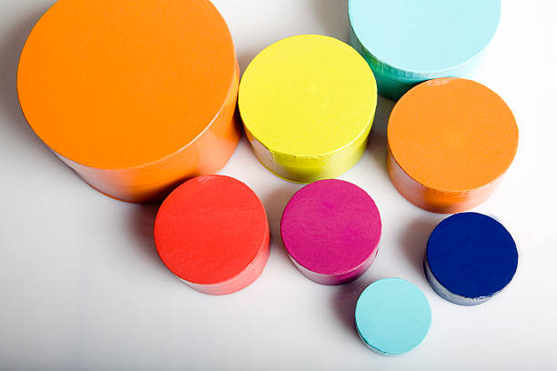 istock Set of colourful round boxes 172674494