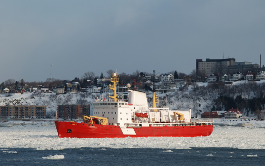 Coast guard icebreaker in action
