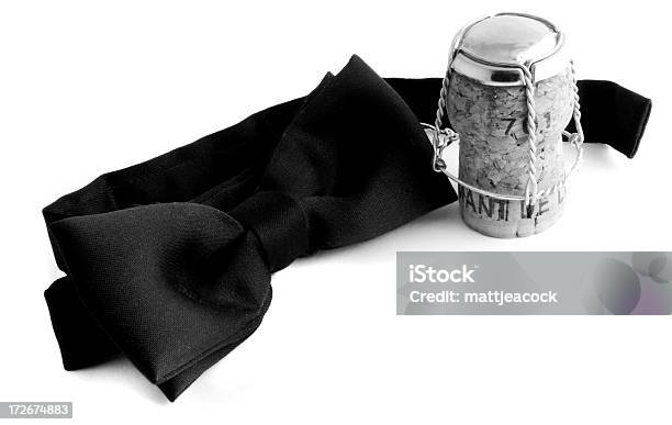 Black Bow Tie And A Champagne Cork Stock Photo - Download Image Now - Achievement, After Party, Bow Tie