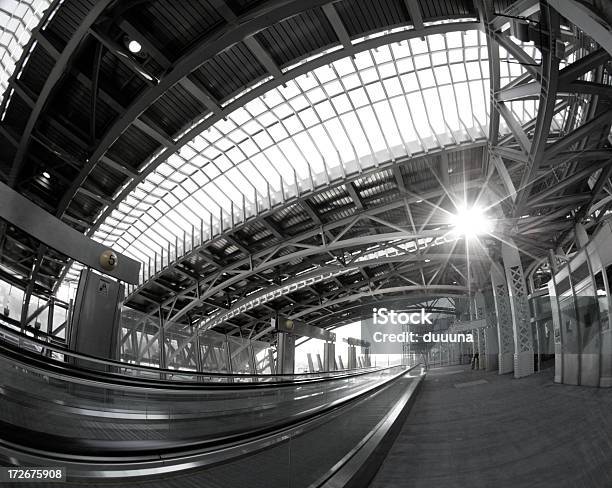 Moden Train Station Black White Stock Photo - Download Image Now - Abstract, Angle, Architectural Feature