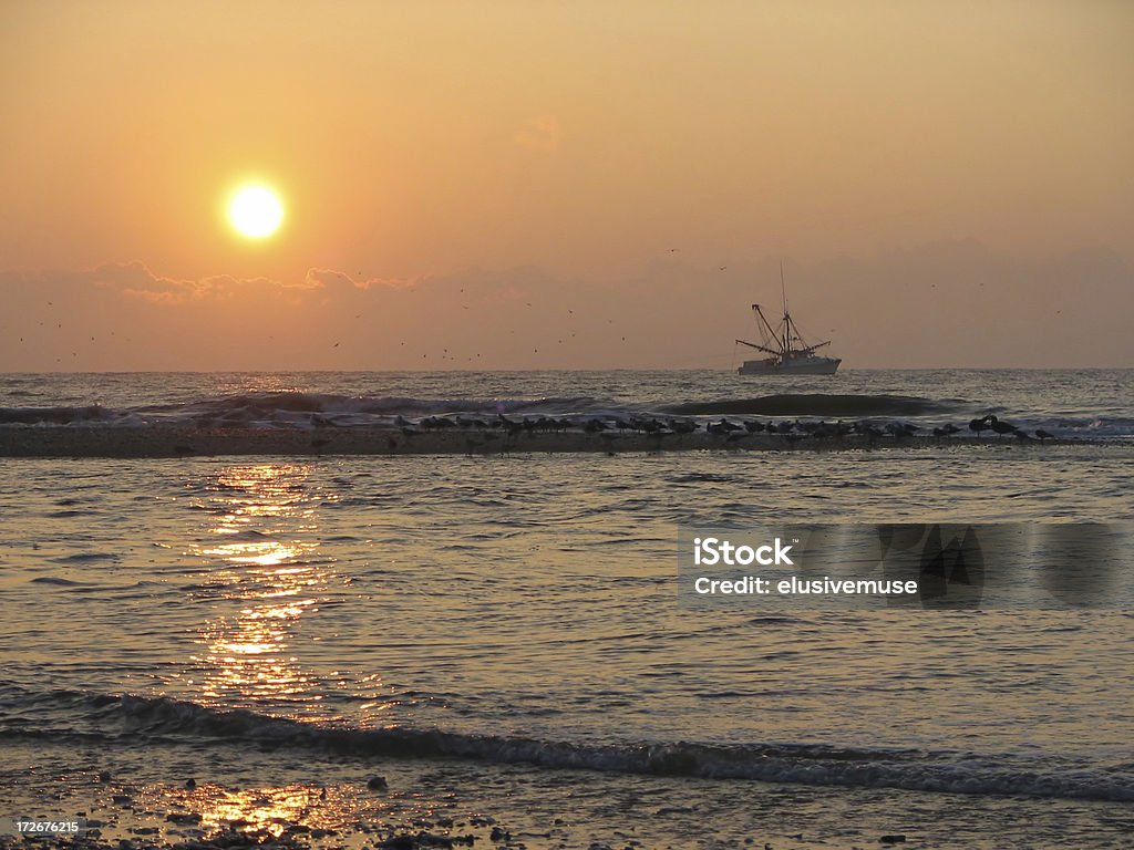 Barco de pesca de gambas en sunrise - Foto de stock de Industria de la pesca libre de derechos