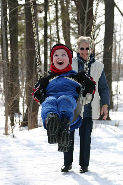 Active Grandmother and Grandson stock photo