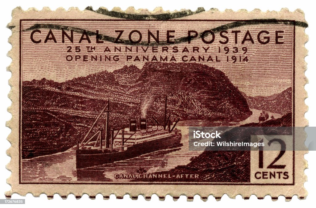 記念のパナマ運河に郵便切手 - カットアウトのロイヤリティフリーストックフォト