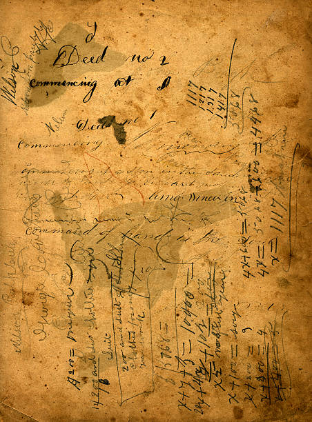 old deed and doodles an old scrap document with various doodles and writing aged and weathered math paper stock pictures, royalty-free photos & images