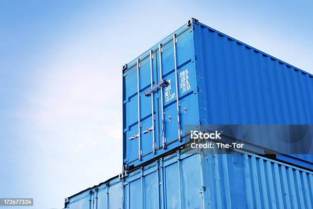 Blue Containers Stock Photo - Download Image Now - Cargo Container, Blue, Container