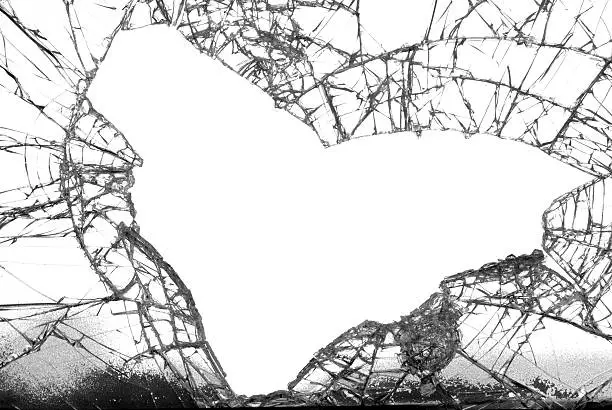 Close-up of the broken window isolated on white 255 background.