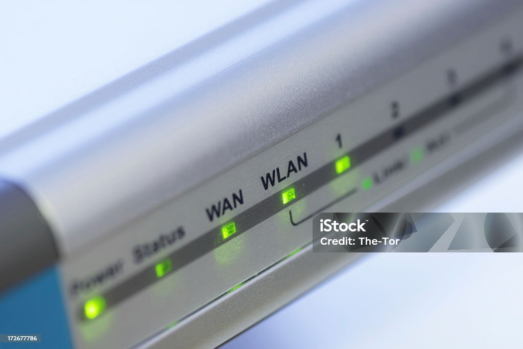 Close-up of display screen of a internet router A wireless router. Connect Stock Photo