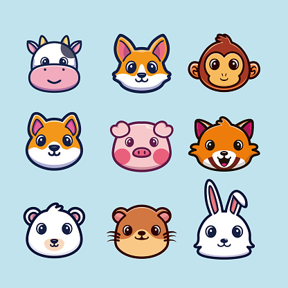 Cute animal head collection set