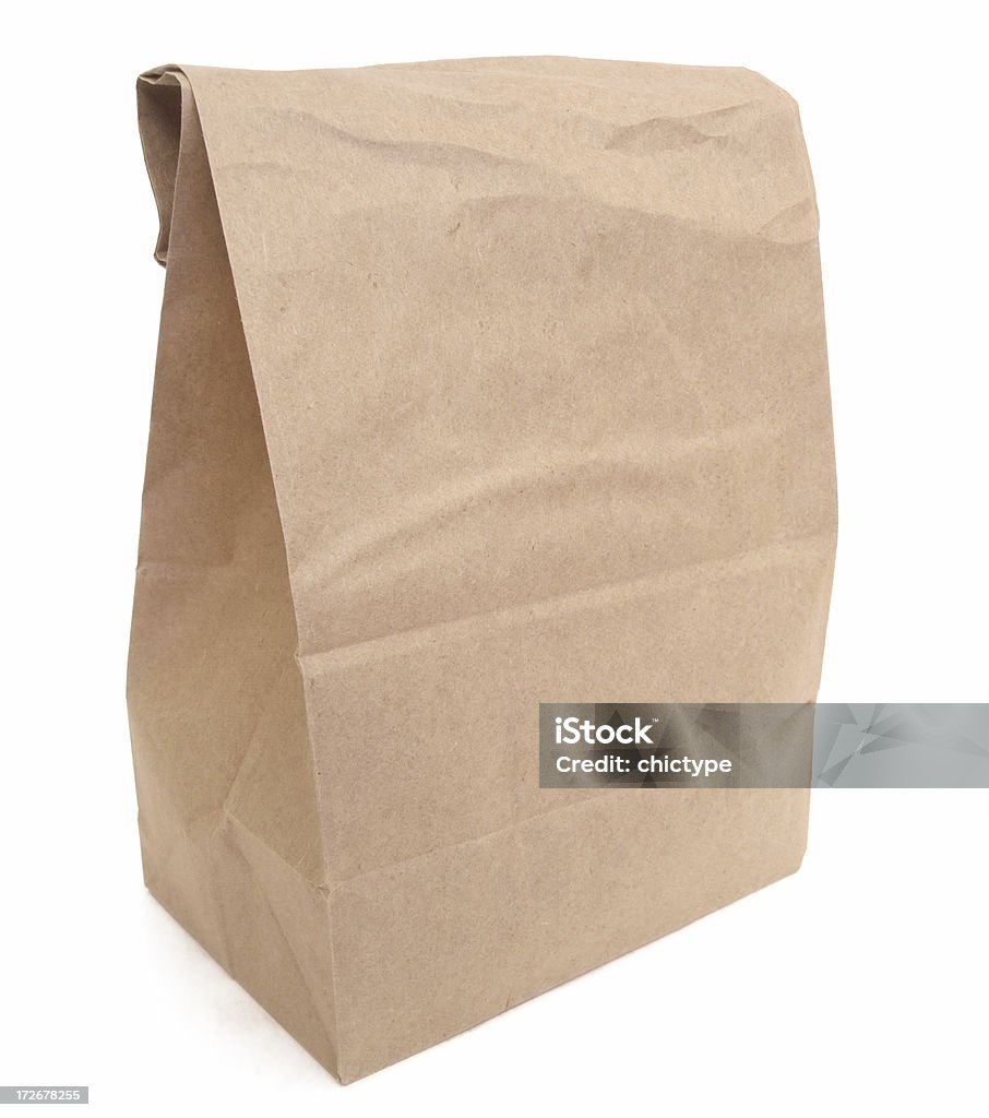 Lunch Bag Brown paper lunch bag. Add you own message. Isolated on white. Freezer Bag Stock Photo