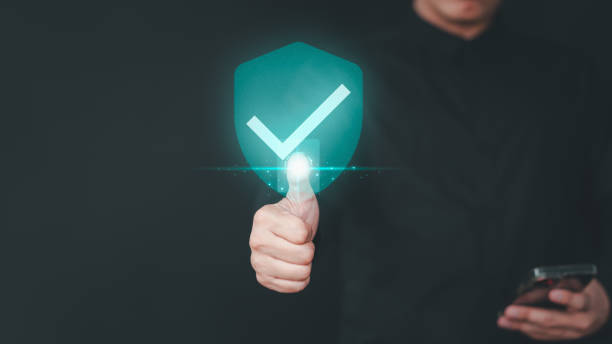 istock Certificate warranty approval or secure access system concept. User showing on hand identity proof icon for security protection system on virtual screen. Quality assurance of business service. 1726802877