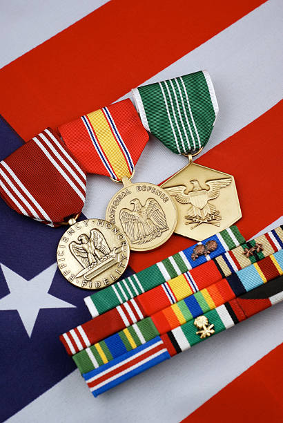istock U.S. Army Ribbons and Medals on Flag Background 172684533