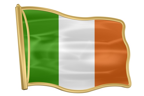 3d ray traced rendering of a golden Flag Pin aa Ireland
