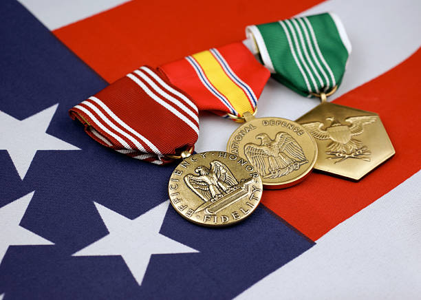 istock U.S. Army Medals with American Flag Background 172685472