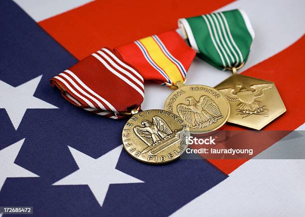 Us Army Medals With American Flag Background Stock Photo - Download Image Now - Achievement, American Flag, Armed Forces