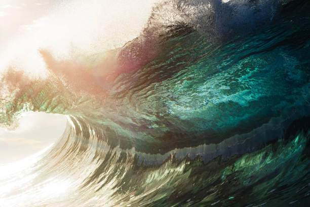 istock Backlit ocean wave breaking in bright golden morning light 1726865424