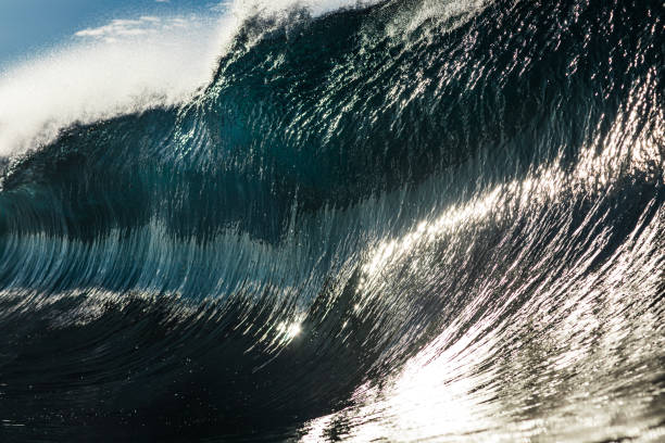 istock Powerful large blue ocean wave breaking in bright morning light 1726868079