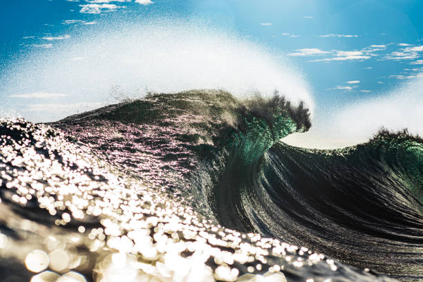 istock Curling ocean wave breaking in bright morning light 1726869630