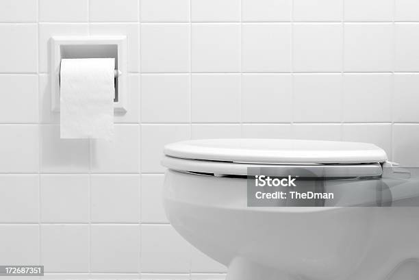 Clean White Bathroom Toilet With The Lid Closed Stock Photo - Download Image Now - Toilet, Bathroom, Public Restroom
