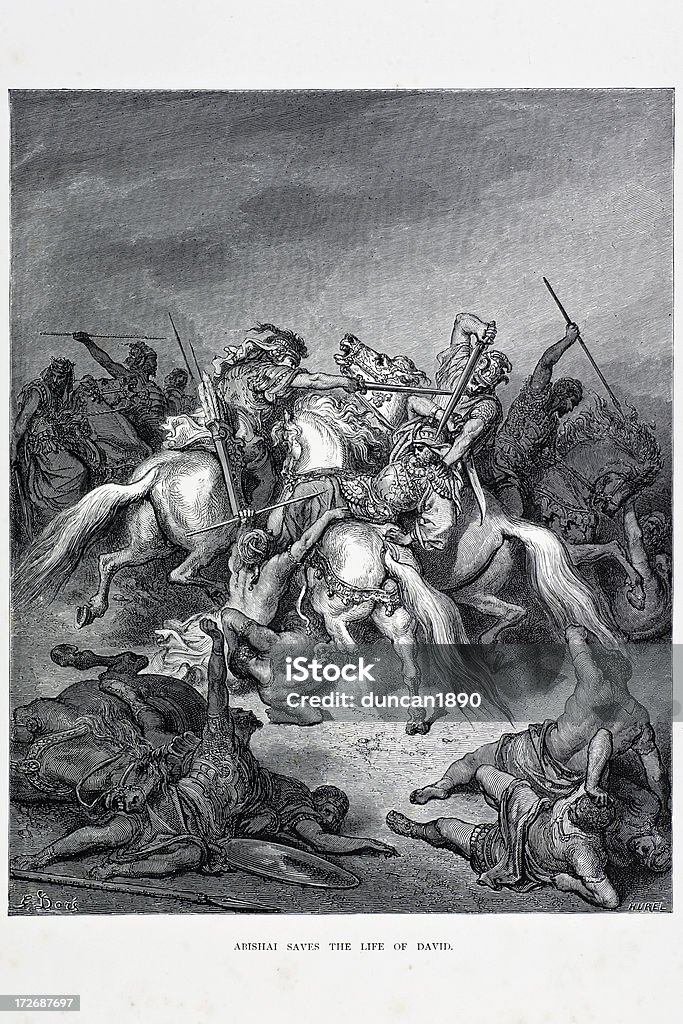 Abishai di risparmiare la vita di David - Illustrazione stock royalty-free di Davide e Golia - Figura religiosa