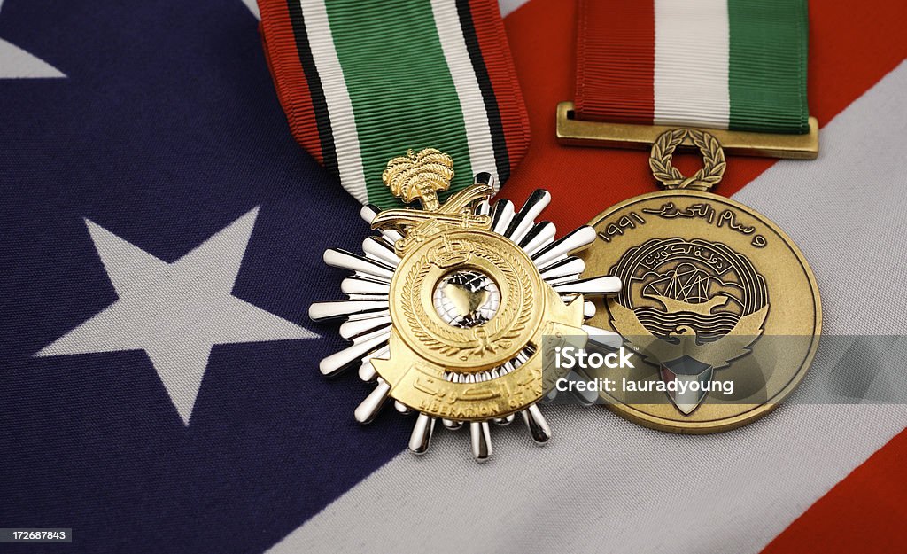 США. После освобождения Кувейта медали от Война - Стоковые фото Война в Персидском заливе 1990-91 роялти-фри