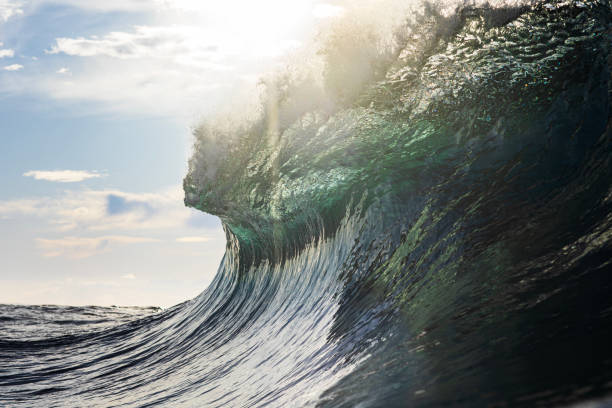 istock Backlit ocean wave breaking in bright golden morning light 1726881763