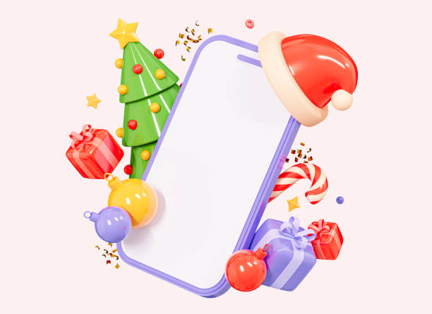 istock 3D Merry Christmas celebration banner. Mobile Phone with empty screen for holiday promotion and xmas sale. Festival banner with smartphone mockup. Cartoon creative design illustration. 3D Rendering 1726903121
