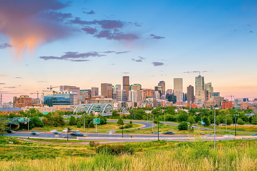 A colorful autumn view down the Edmonton river valley looking west towards the Convention Center.