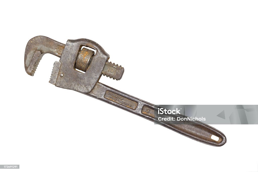 Pipe Wrench con Clipping Path - Foto stock royalty-free di Antico - Vecchio stile