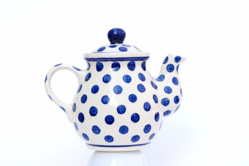 Ceramic teapot of blue colour, Japanese tableware, Chinese tea drinking culture, oriental style, isolated on white background