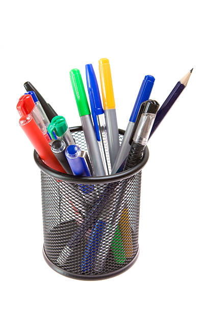istock Pens, pencils, markers in holder over white background 172691924