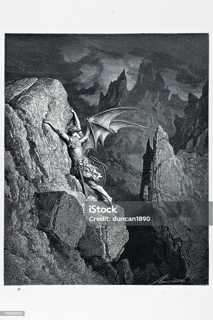 Satan's полет через chaos - Стоковые иллюстрации Офорт роялти-фри