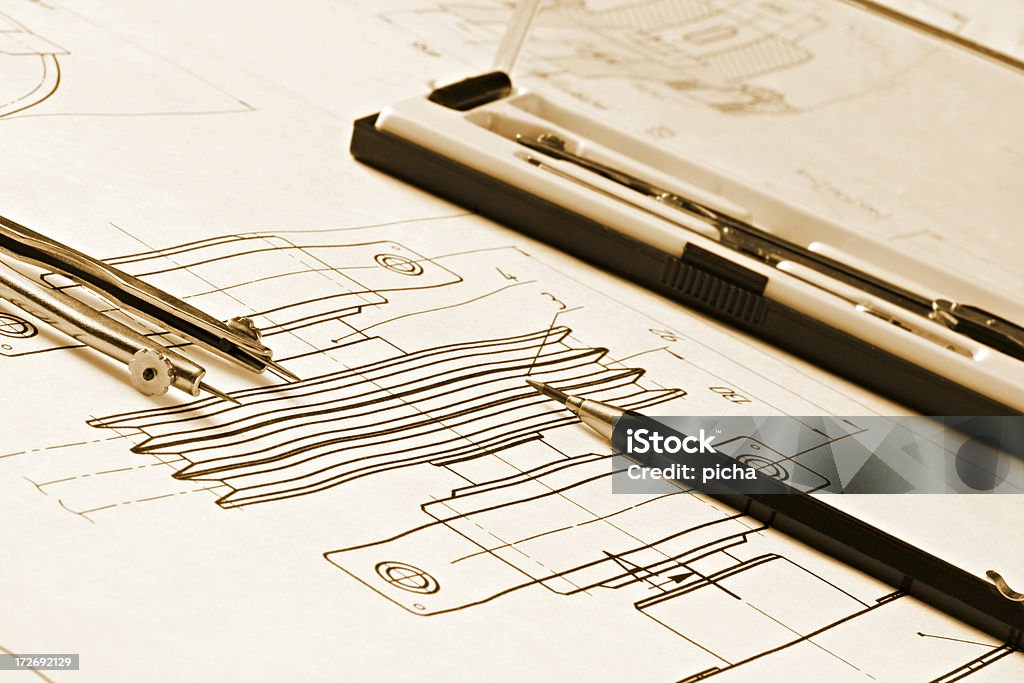 Mecânico de desenho e ferramentas - Royalty-free Compasso Foto de stock