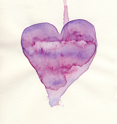 Very high quality scan. Watercolor heart with very nice paper texture.