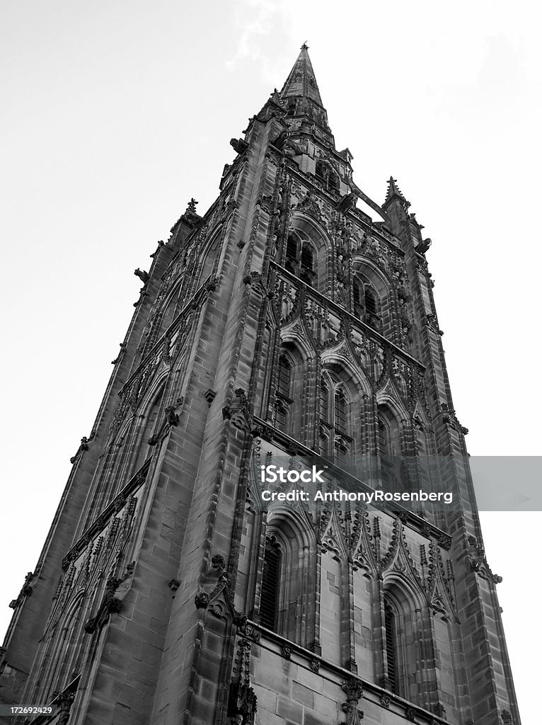 Coventry Cathedral The tower of the old Coventry Cathedral in black and white.  UK lightbox Coventry Stock Photo