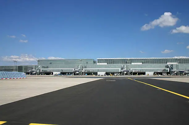 Wide angle shot of empty airfield in summer