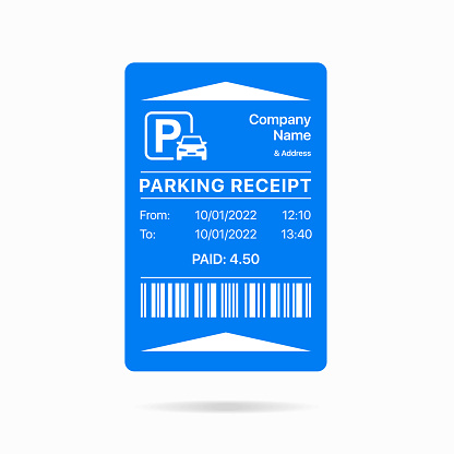 Parking Receipt Template. Car Parking Ticket, Entrance and Exit. Parking Cost. Vector Illustration