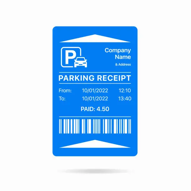 Vector illustration of Parking Receipt Template. Car Parking Ticket, Entrance and Exit. Parking Cost. Vector Illustration