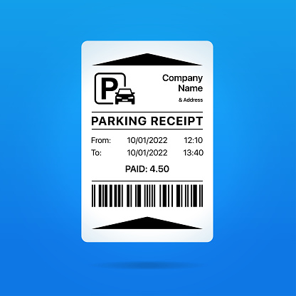Parking Receipt Template. Car Parking Ticket, Entrance and Exit. Parking Cost. Vector Illustration