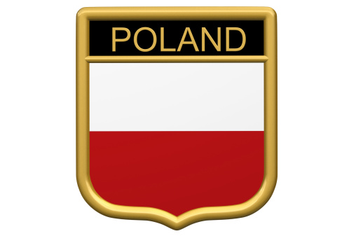 3d HDRI ray traced rendering of a golden shield/patch - Poland.