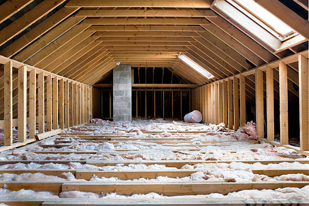 attic attic ready for conversion.2 versions with different lighting: insulation stock pictures, royalty-free photos & images